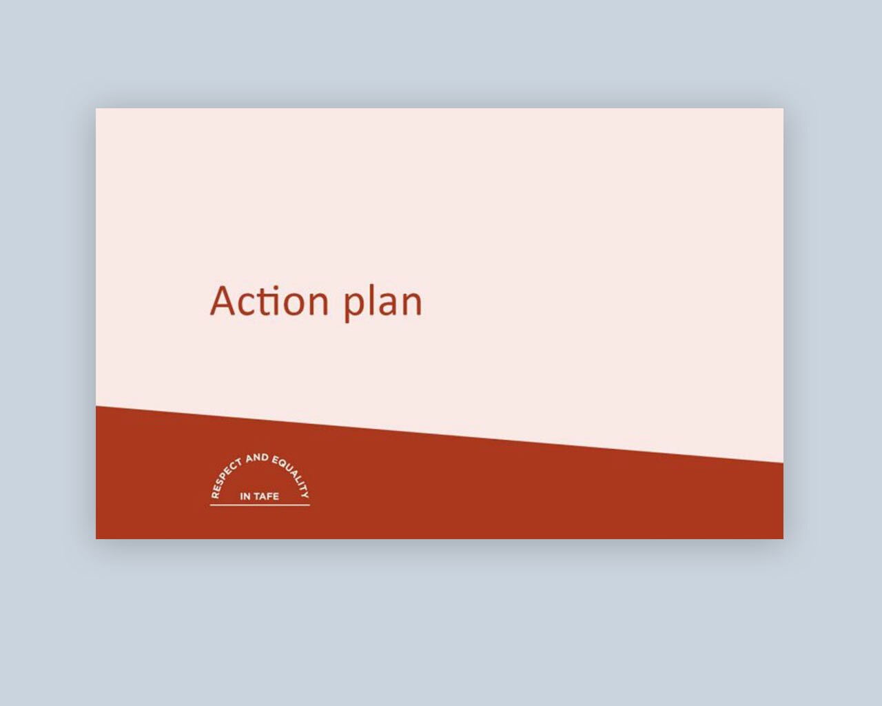 Cover of slide pack with title 'Action plan' on pinky and rust red background.