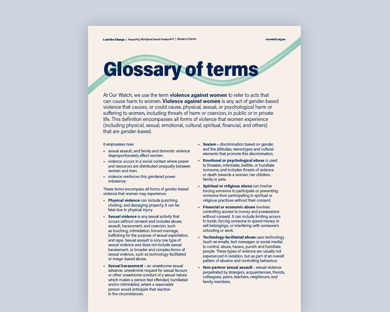 Glossary of terms