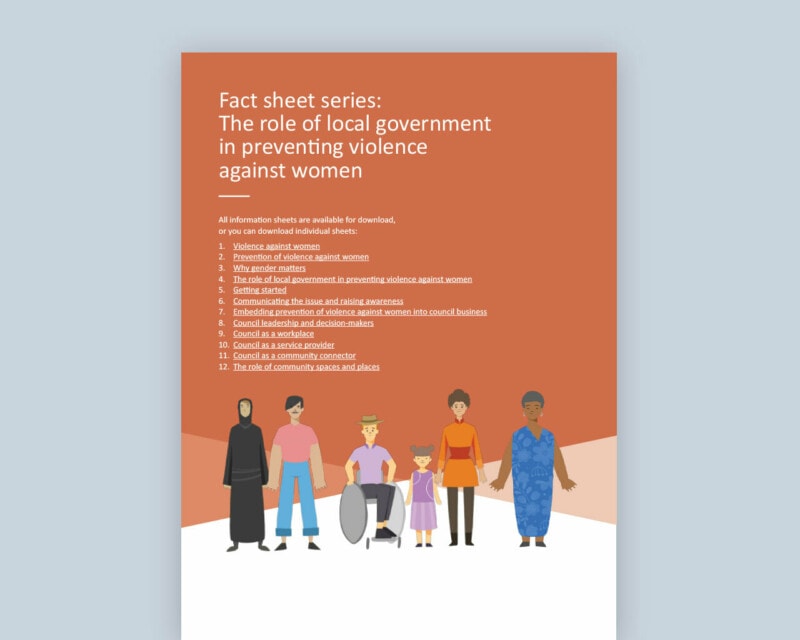 Resource cover is orange and a white heading with table of contents. Illustration on the page is of 5 diverse women and one child, in colourful clothing.