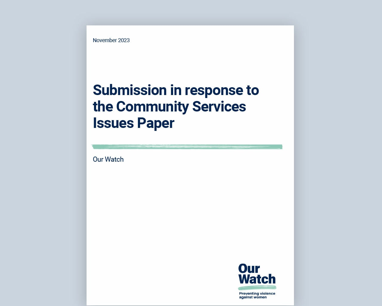 Cover of document with publication title, with Our Watch logo.