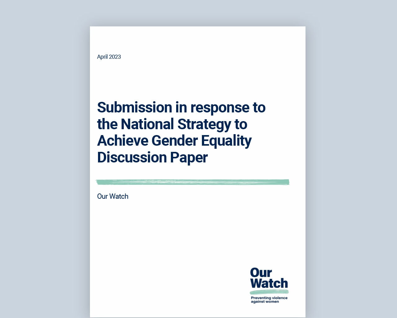 Cover of document with publication title, with Our Watch logo.