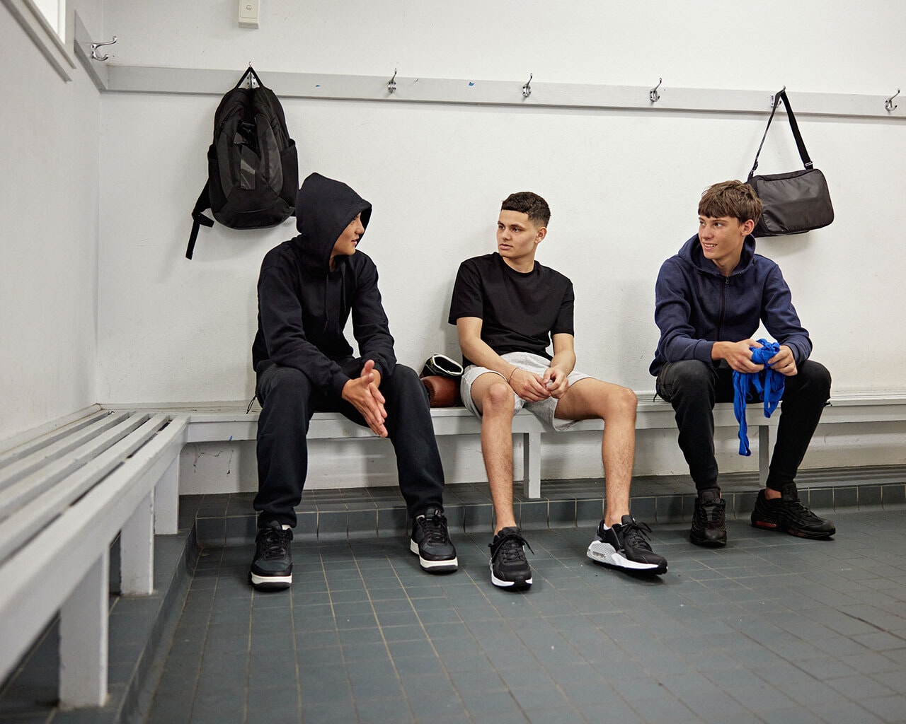 Teen boys locker room talking