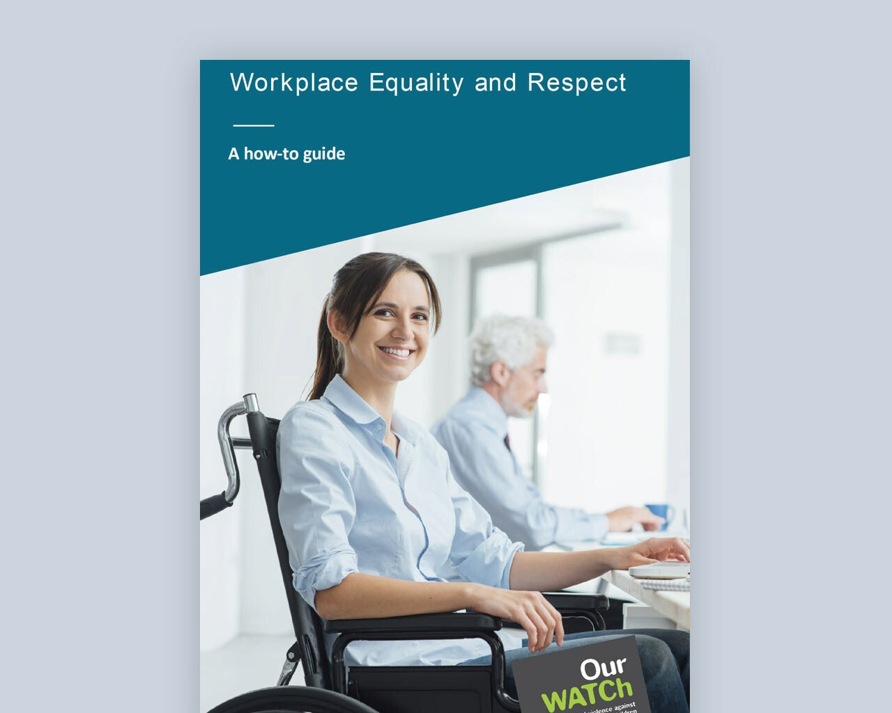 Document cover showing white woman in a wheelchair at workplace.